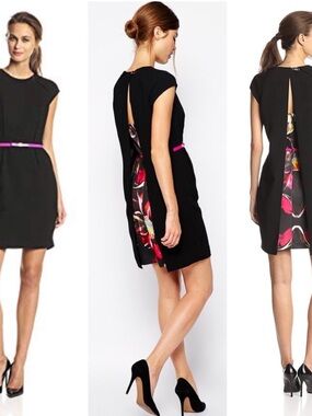 Ted Baker London Rozean Pleated Petal Floral Cape Back Dress Ted Size 1, US 4